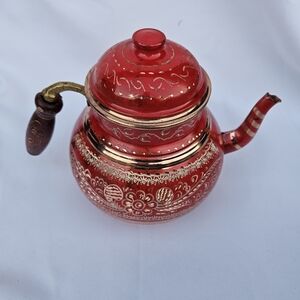 Traditional Turkish Copper Teapot With Wooden Handle, Copper Kettle.